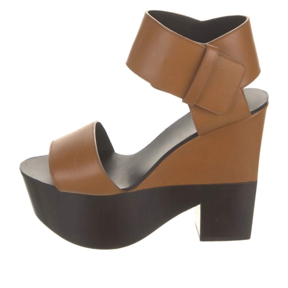 Celine tan & black platform ankle strap wedge sandals - size 38
